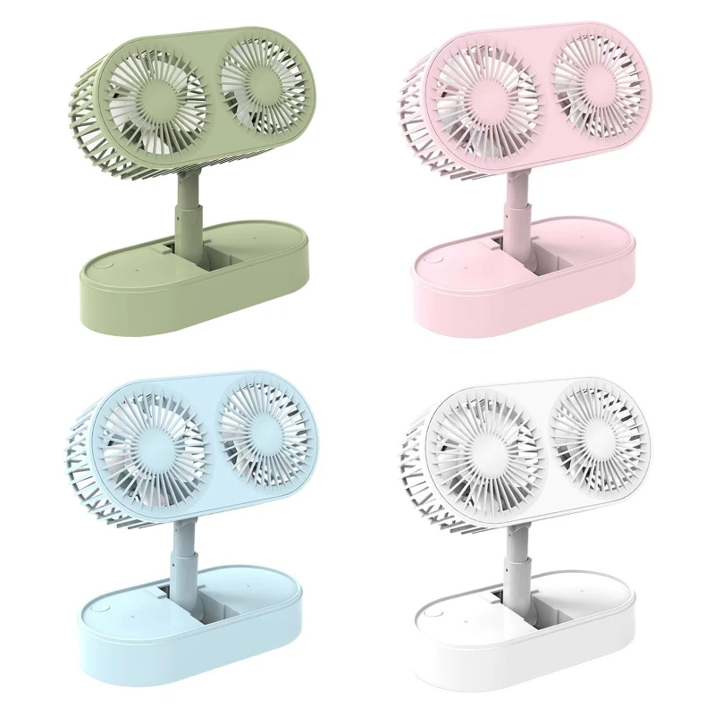 Mini ventilateur de bureau USB à angle réglable à double moteur avec vent fort