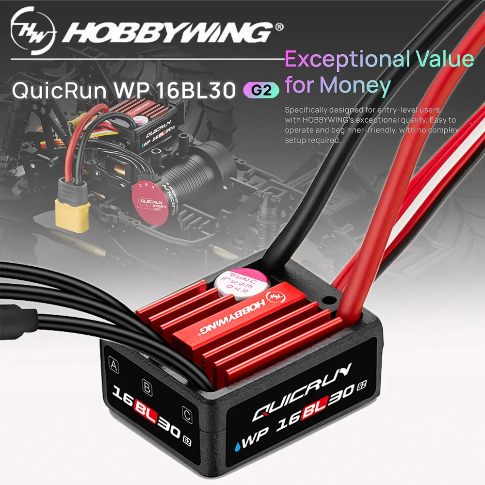 Hobbywing QuicRun WP-16BL30 G2 30A 2-3S Regolatore di velocità senza spazzole ESC per auto RC 1/18 1/16