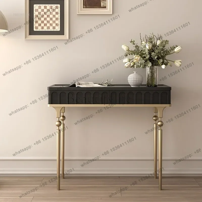 New Solid Wood Console Table for Hallway Retro Corridor Walnut Console Tables High Living Room Decor Luxury Enturway Table