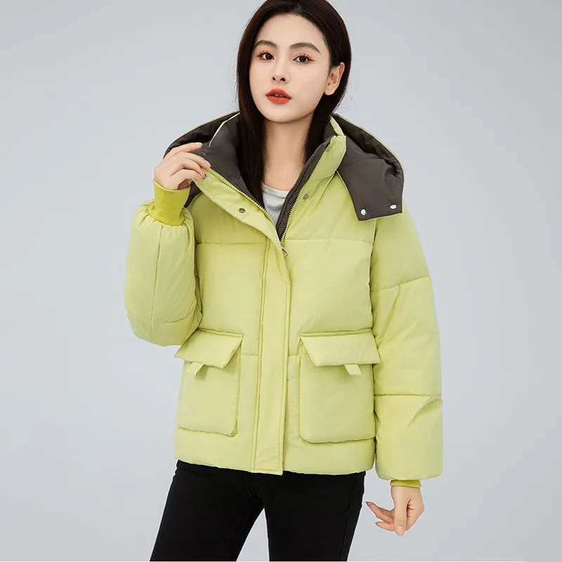 เสื้อแจ็คเก็ตผ้าฝ้ายบุนวมสำหรับผู้หญิงแฟชั่นใหม่, เสื้อแจ็คเก็ตฤดูหนาวแบบอบอุ่น, เสื้อผ้าฝ้ายแบบมีฮู้ดถอดได้สไตล์เกาหลีสำหรับผู้หญิง