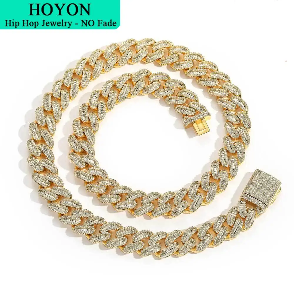 HOYON 15mm Zircon Stone Cuban Chain For Men Silver Plated Chain Neck Collares Fashion Hip Hop Jewelry