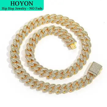 HOYON 15mm Zircon Stone Cuban Chain for Men Silver Plated Chain Neck Collares Fashion Hip Hop Jewelry