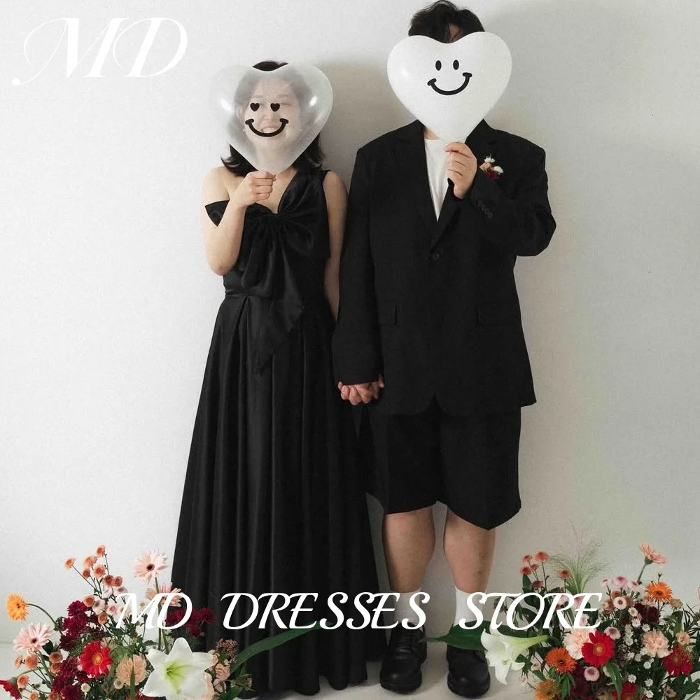 

MD Simple Black One-Shoulder Wedding Party Dress Big Bow Korea Photoshoot Floor Length Evening Gown Corset Back Customised 2025