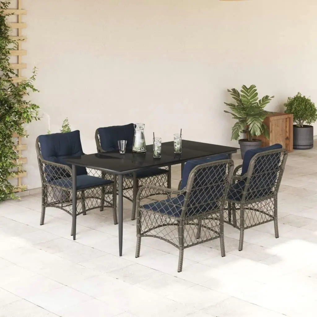 

Grey PE Rattan Garden Dining Set 5 Piece Outdoor Furniture Removable Cushion Covers