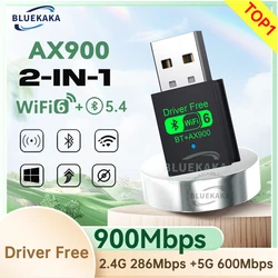 새로운 드라이버 무료 2IN1 900Mbps USB 어댑터 Bluetooth 5.4 동글 어댑터 듀얼 밴드 WiFi6 PC 노트북 무선 스피커 오디오 수신기 송신기 Win10/11용