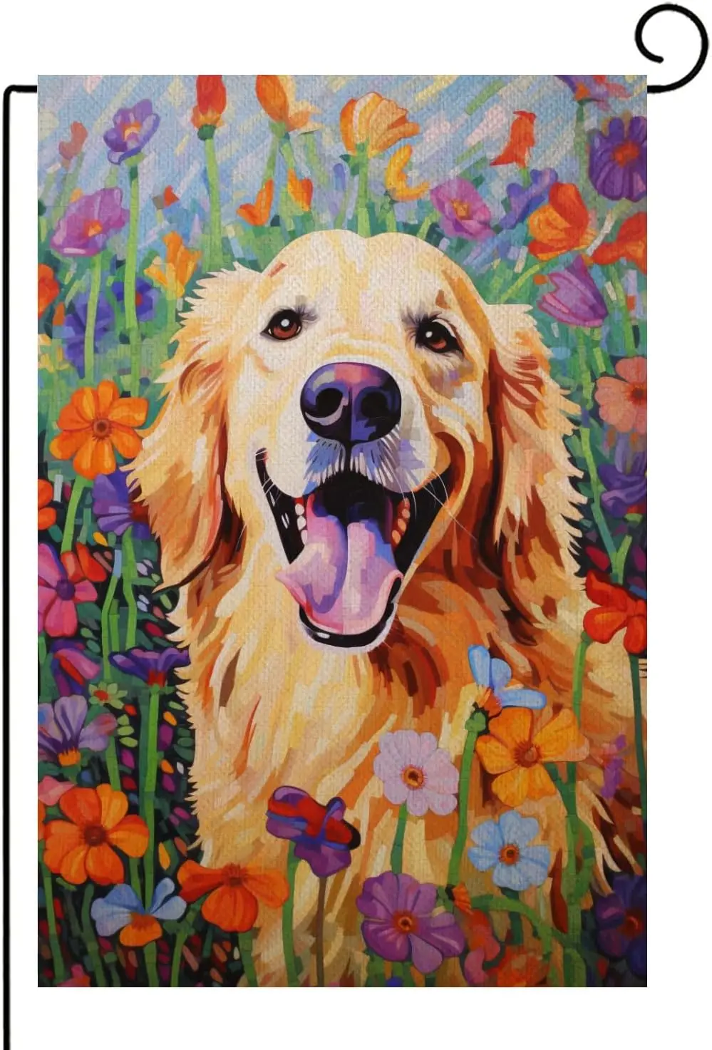 Welcome Spring Golden Retriever Dog Garden Flag 12x18 Double Sided, Burlap Pansy Flower Garden Yard House Flags Outside Outdoor