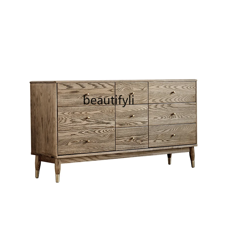 

Nordic light luxury solid wood sideboard, ash wood, entrance storage cabinet, small household high cabinet