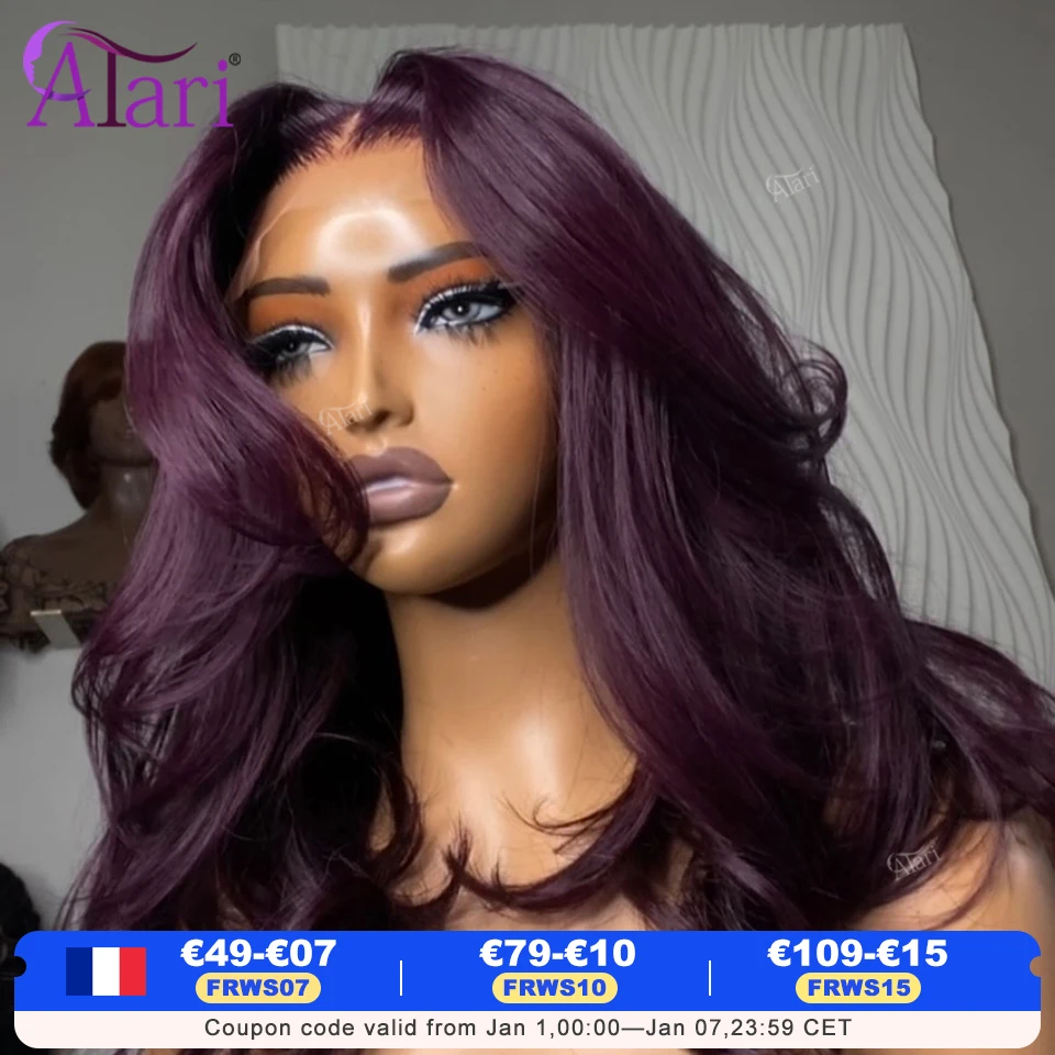 Haze violet foncé vague de corps perruques de cheveux humains 13x4 13x6 Transparent dentelle frontale Remy cheveux perruque violet clair 5x5 fermeture dentelle perruque