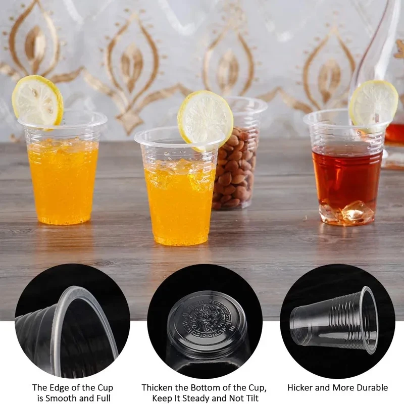 100 packs 8 oz 220ml Clear Plastic Cups, Disposable Party Cups for Cold Drinks - Bubble Boba - Iced Coffee - Tea