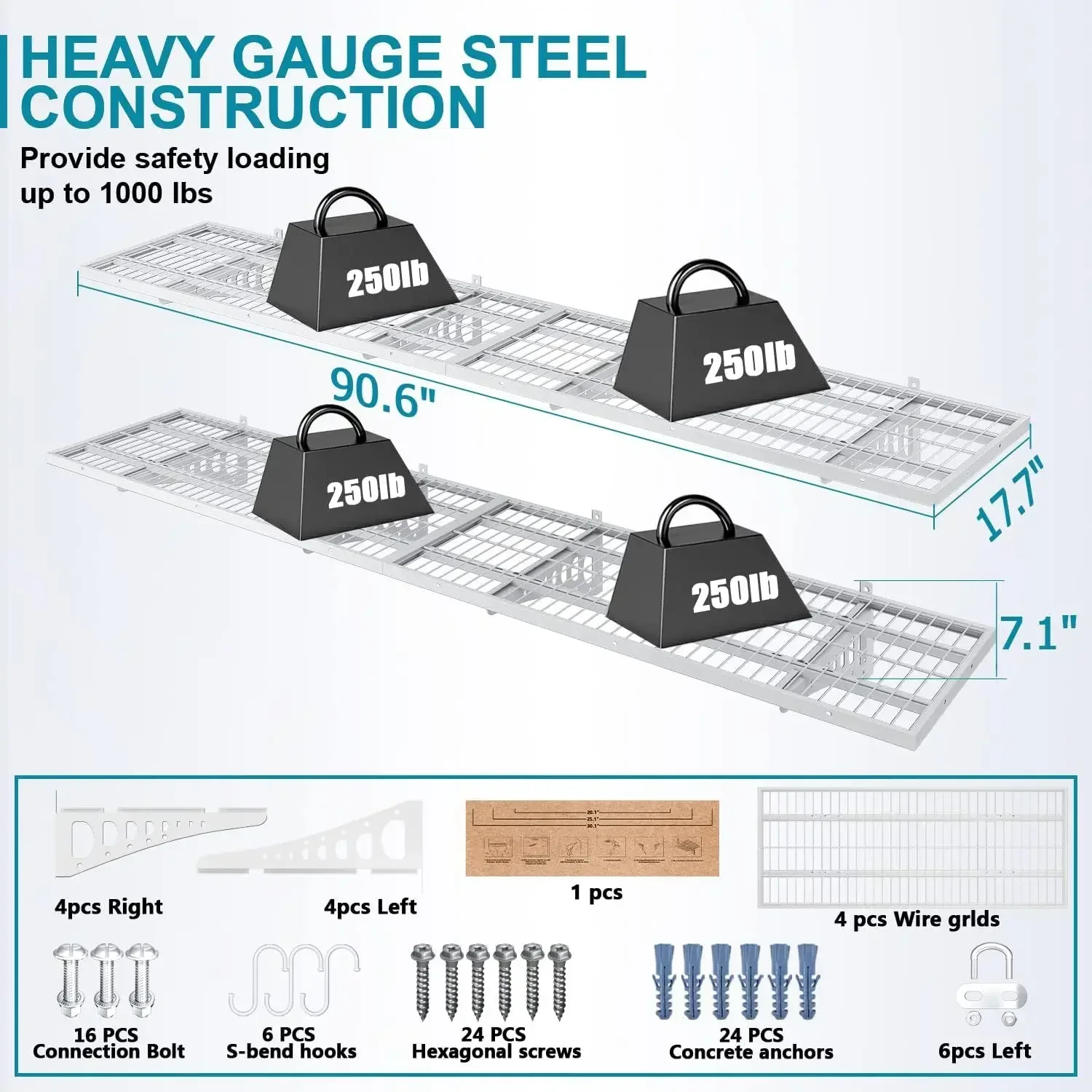 Garage Storage Shelving Wall Mounted, 4 Pack 1.5x3.8ft, Loads 1000 lbs Heavy Duty Sturdy Shelves, Strong Garage Organiser