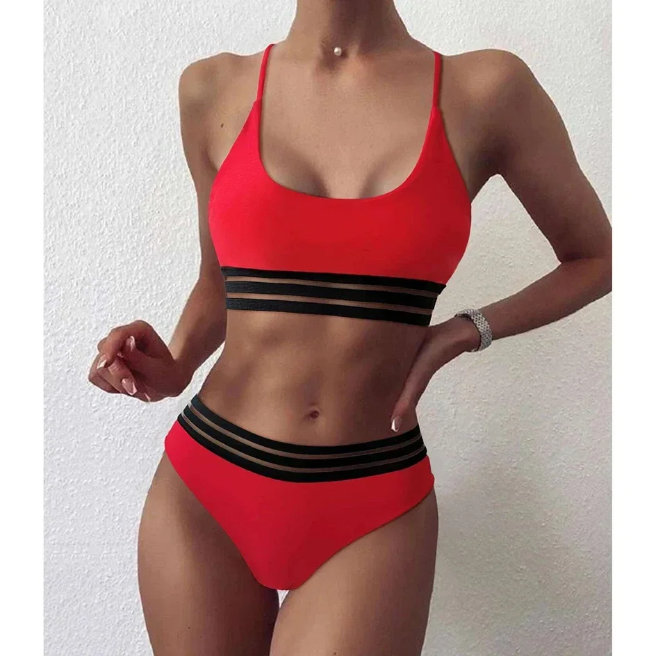 Maillot de bain sexy pour femmes, taille haute, bikini, ensemble deux pièces, vêtements de plage, d'été, 2024