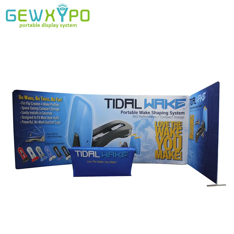 Trade Show Booth 20’ Curved Strech Fabric Pillow Case Advertising Banner Display Backdrop With 6ft Spandex Table Cover Printing