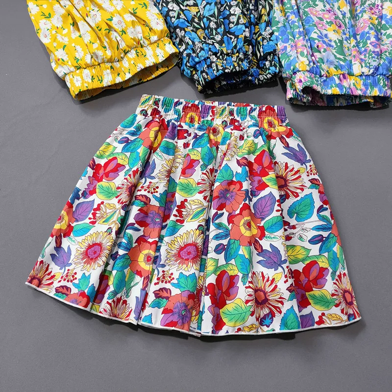 Girl Half Length Skirt Sweet Spring and Summer Middle aged and Young Childrens Printed Pleated Skirt