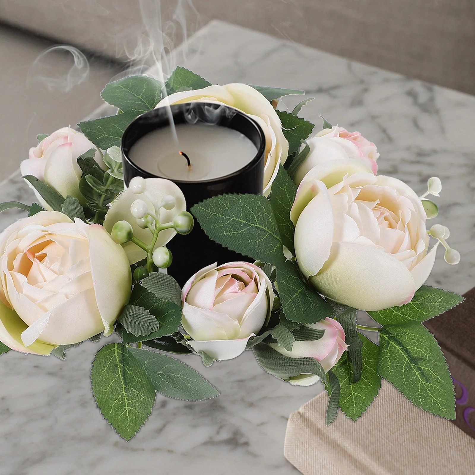 

Wedding Wreath Artificial Flower Ring for Table Decorations Romantic Floral Centerpiece Party Event Layout Decoration