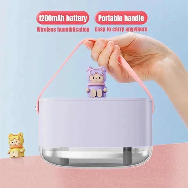 750ML Portable Wireless Humidifier Cartoon Doll Dual Nozzle USB Rechargeable Battery Electric Ultrasonic Air Humidifier Diffuser