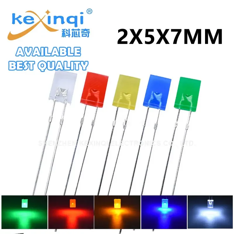 100pcs 2X5X7 square LED 257 Red light-emitting diode White Yellow Red Green Blue electronic diy kit Diffused set