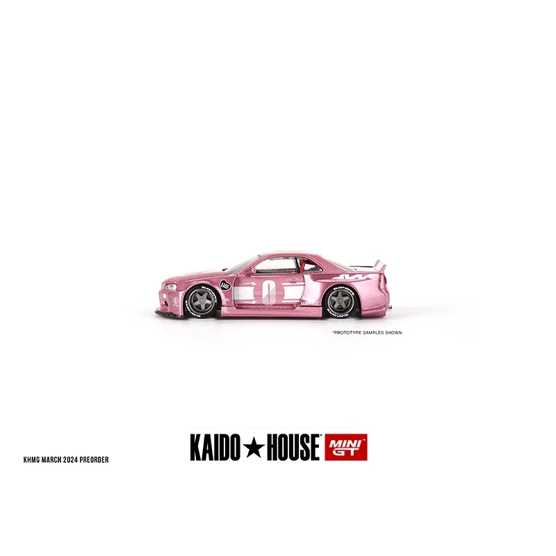 MINIGT KHMG128 1:64 Skyline GTR R34 Racing Factory V1 cofano apribile rosa pressofuso Diorama modello di auto Kaido House