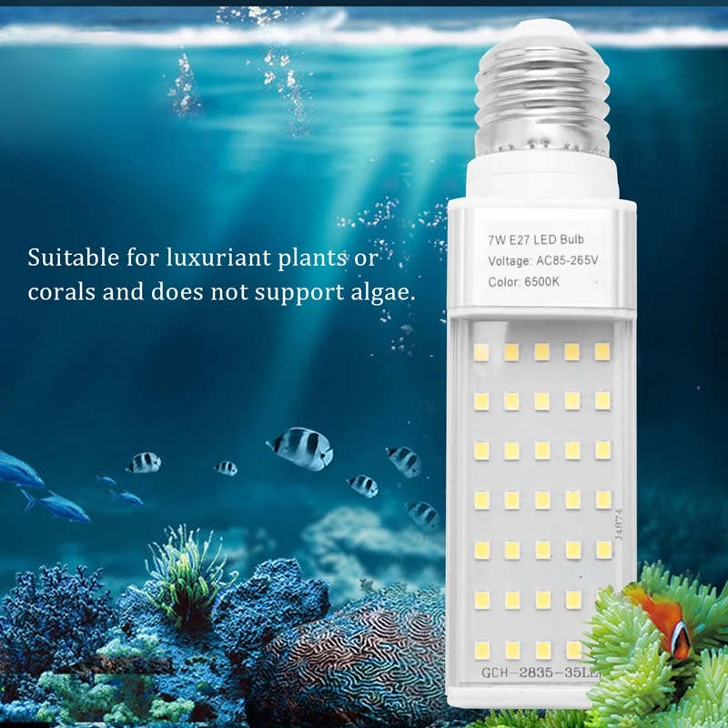 Fishpod-bombilla de Coral para acuario, luz LED para cultivo de plantas blancas, lámpara E27, 7W