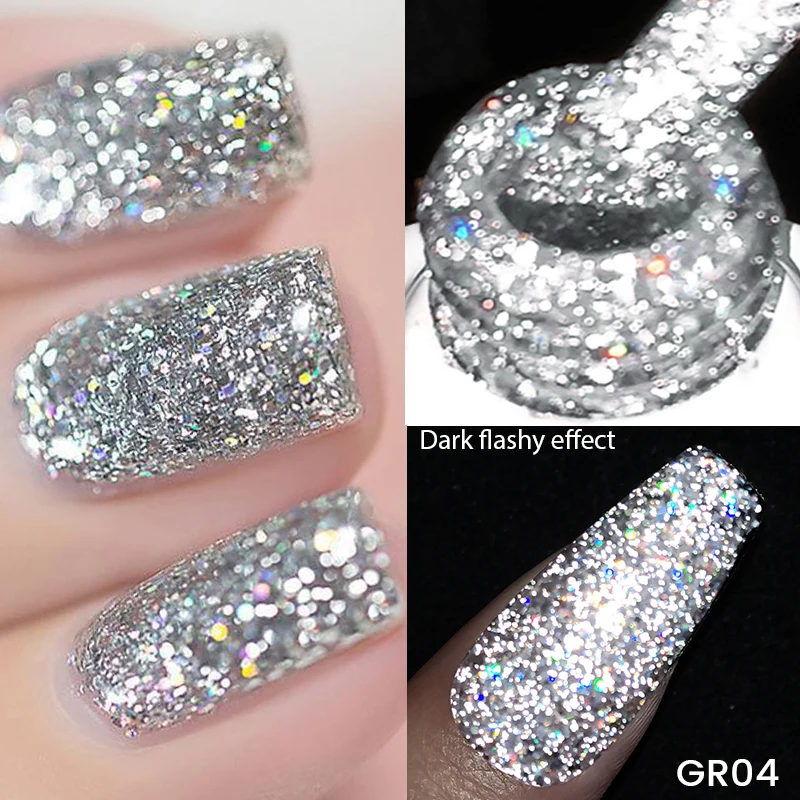 BORN PRETTY Odblaskowy brokatowy żelowy lakier do paznokci Sliver Champagne Sparkling Sequin Półtrwałe lakiery Soak Off Nail Art Deco