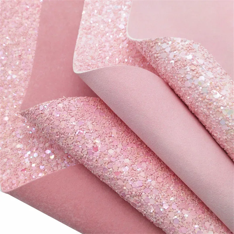 Mini Rolls Pink Double Sides Glitter Faux leather and Velvet Suede Faux Leather 1.5MM Thick Leather For Bows Earrings DIY  W726