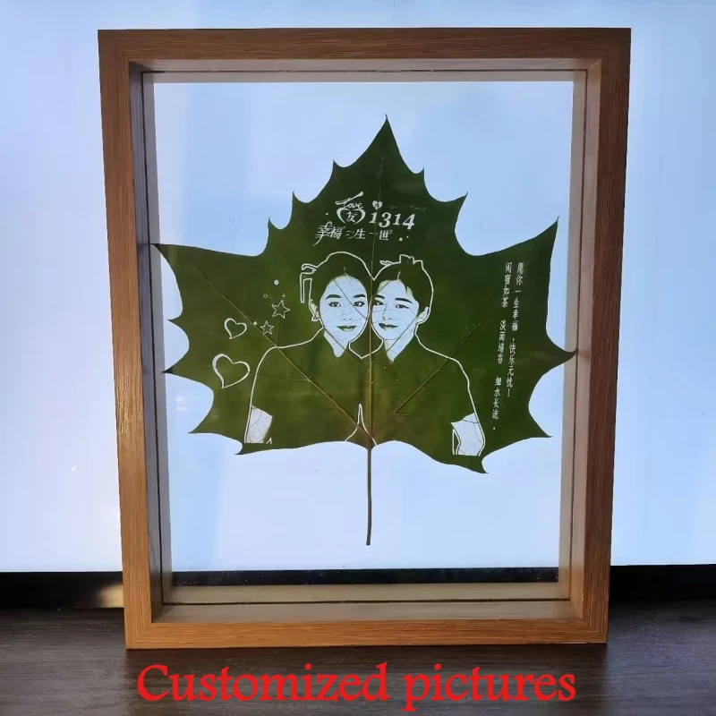 Custom Paulownia Leaf Carved Photo Frame DIY Birthday Gift Creative Valentine Present for Friends Photo Frames