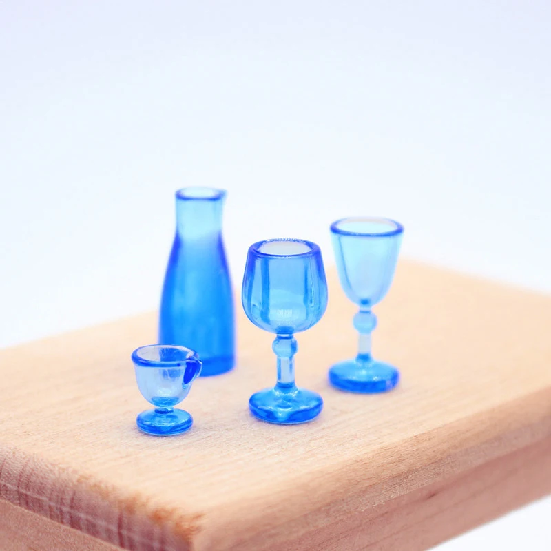 4Pcs/Set Dollhouse Miniature Water Cup Goblet Wine Glass Cocktail Champagne Glass Model Decor Doll House Accessories Pretend Toy