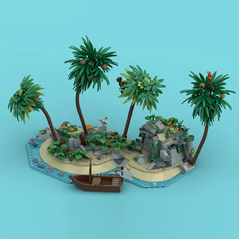 중세 성 모델 MOC 빌딩 블록 섬 암초 모듈형 기술 어린이 휴일 선물 조립 장난감 세트