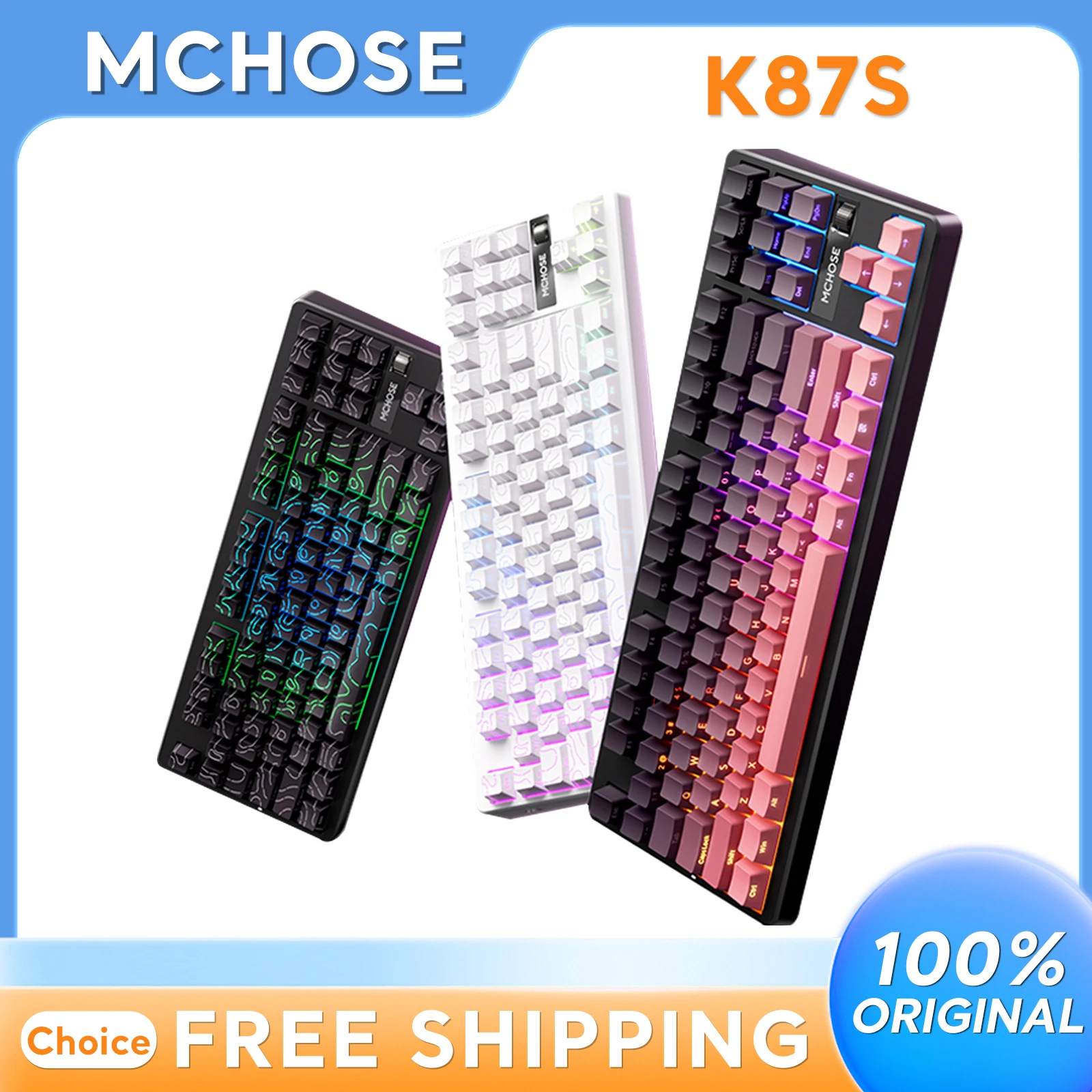 

MCHOSE K87S Mechanical Keyboard RGB Wireless BT 2.4G Low Latency 0.125ms Customizable Hot Swappable Hifi Switch Control Knob