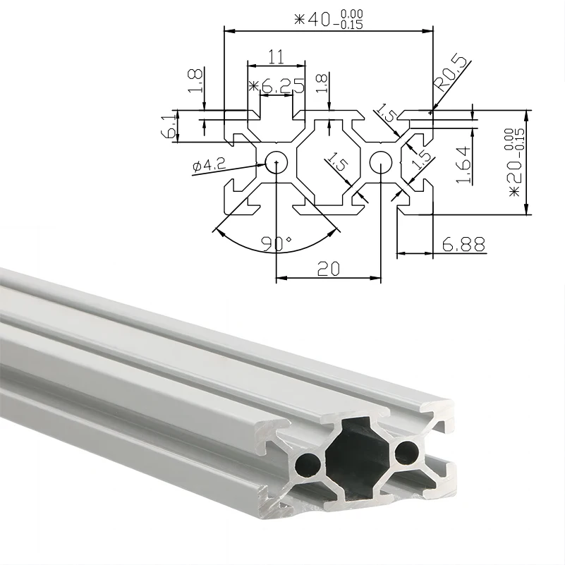 Imagem -02 - Perfis de Extrusão de Alumínio com Slot 2040 v Peças 5501500 mm Guia de Trilho Linear de Alumínio Padrão da ue para Máquina Roteadora Cnc Impressora 3d