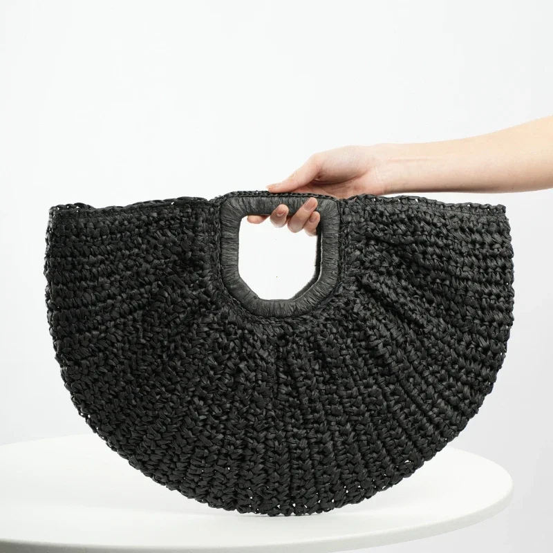 

Плетеная сумка-тоут из ротанга, большая вместительная дизайнерская пляжная сумка, женская соломенная летняя сумка-полумесяц, пляжная сумка-шоппер