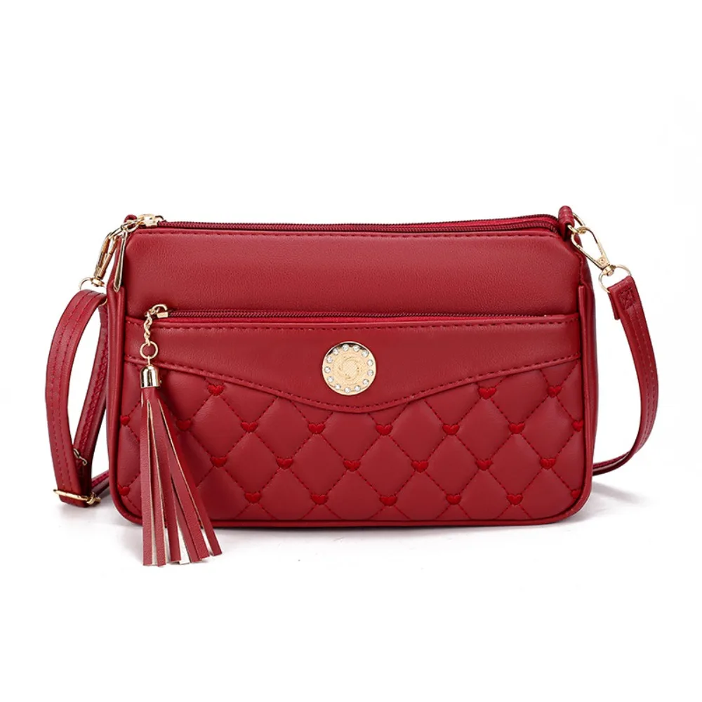 

New PU Leather Crossbody Bag Zipper Embroidery Handbag Large Capacity Thread Small Purse Women