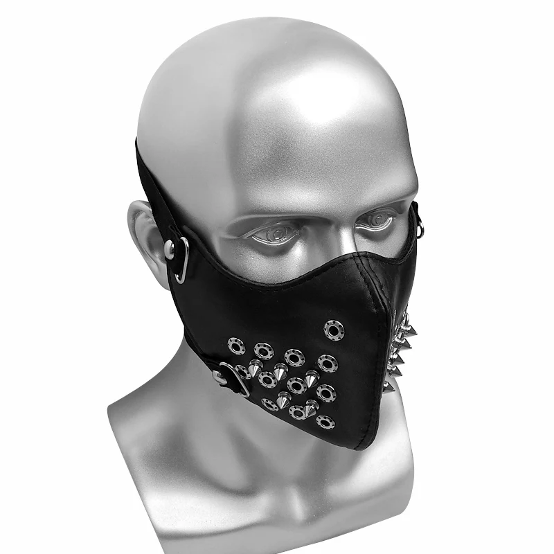 Halloween Cosplay PU Leather Mask Personality Punk Rivet Motorcycle Wind Dust Masks Breathability Dustproof 2