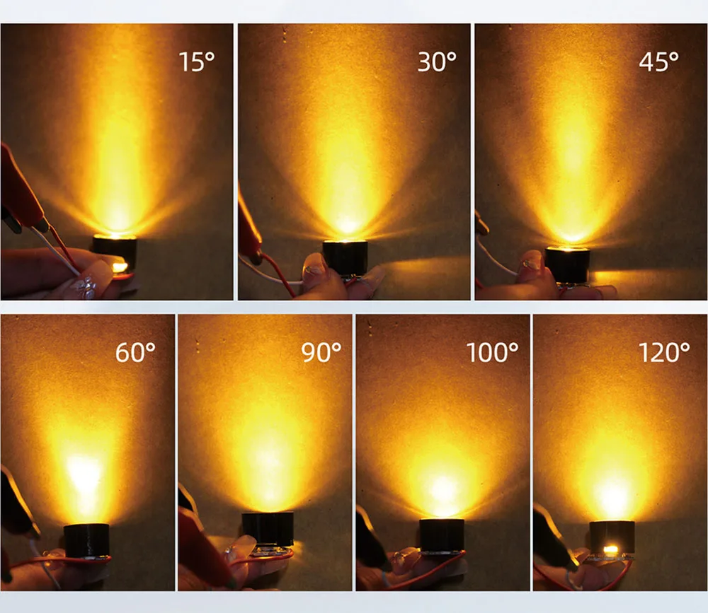 

15 мм, 16 мм, 19 мм, 22 мм, 50 шт., 15/25/30/45/60/90/120 градусов, светодиодный объектив с черным держателем для 1 Вт, 3 Вт, 5 Вт, светодиодная лампа высокой мощности
