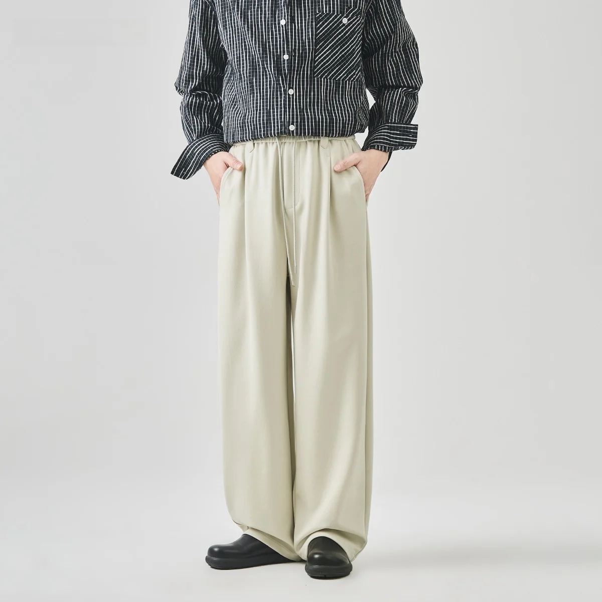 

Men's Casual Straight Leg Pants Loose Fit Drapey Belted Long Trousers Versatile Comfortable Cotton Blend Youth Fashion