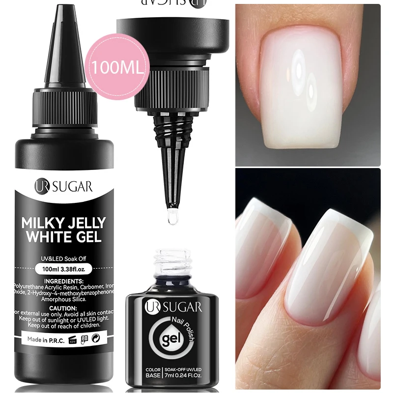 UR SUGAR 100ml Jelly Pink Milky White Color Gel Refilled Base No Wipe Top Coat Reinforcement Gel Soak Off UV LED Varnis Manicure