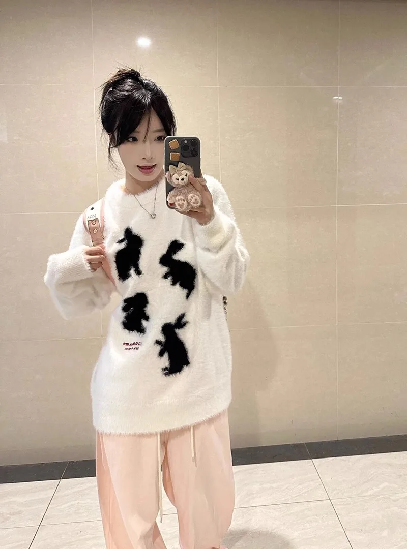 Women White Gothic Knitted Torn Pullover Sweater Harajuku Korean 90s Y2k Long Sleeves Jumper Sweaters Emo Vintage 2000s Clothes