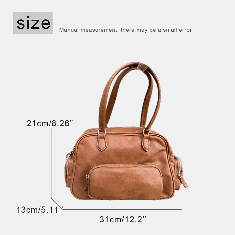 England Style Boston Bags For Women Luxury Designer Handbag And Purses 2024 New In PU Vintage Multiple Pockets Underarm Shoulder