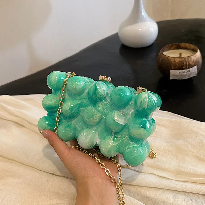 2024 New Fashion Acrylic Candy Color Evening Bags White Green Orange Trendy Wedding Party Handbags Chain Shoulder Bag For Women