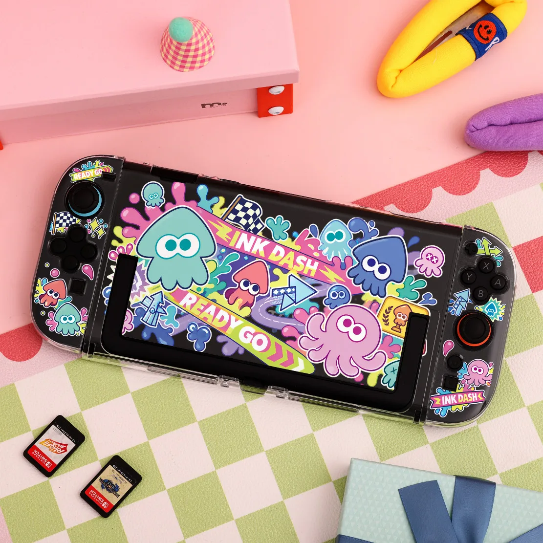Cute Anime Transparent Case for Nintendo Switch 2 OLED NS Split Glitter Game Console Shell Shockproof Joy-Con Controller Cover