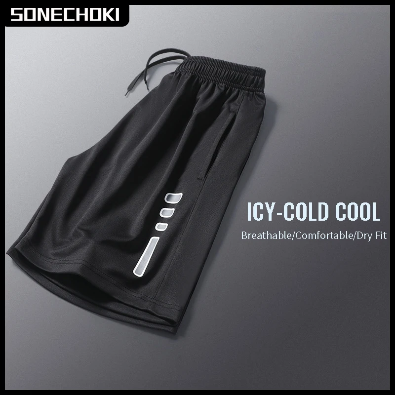 

SONECHOKI Running Shorts Men Striped Printing Loose Basketball Sport Gym Breathable Shorts Fitness Training Workout Bottom Male