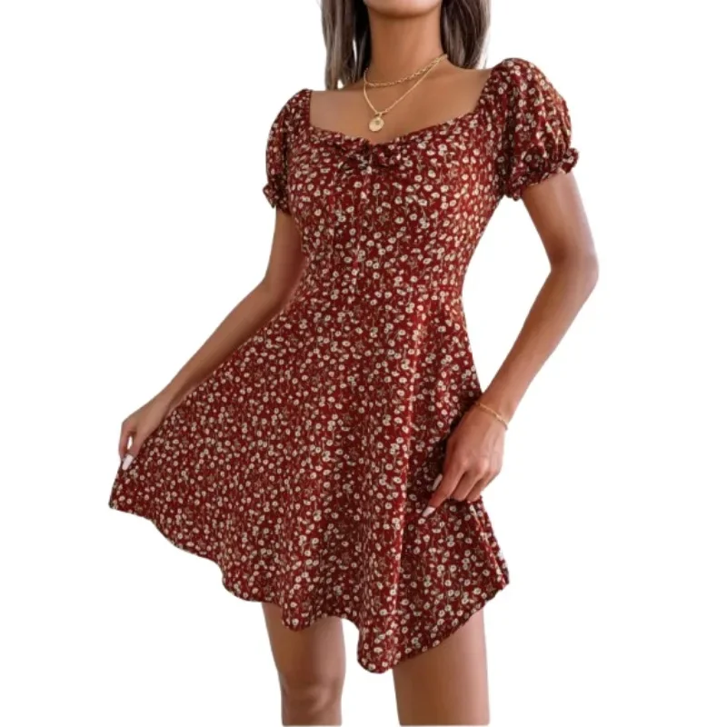 Vestido de talla grande 1XL-5XL a la moda para mujer, vestido de manga corta con estampado Floral, pantalón corto informal para mujer, vestido Min