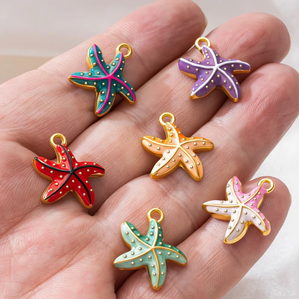 5 Stück Edelstahl-Anhänger mit Emaille-Motiven: Seestern, Hummer, Krabbe für Schmuckherstellung, Halsketten, Ohrringe, DIY-Geschenke – Detail 6