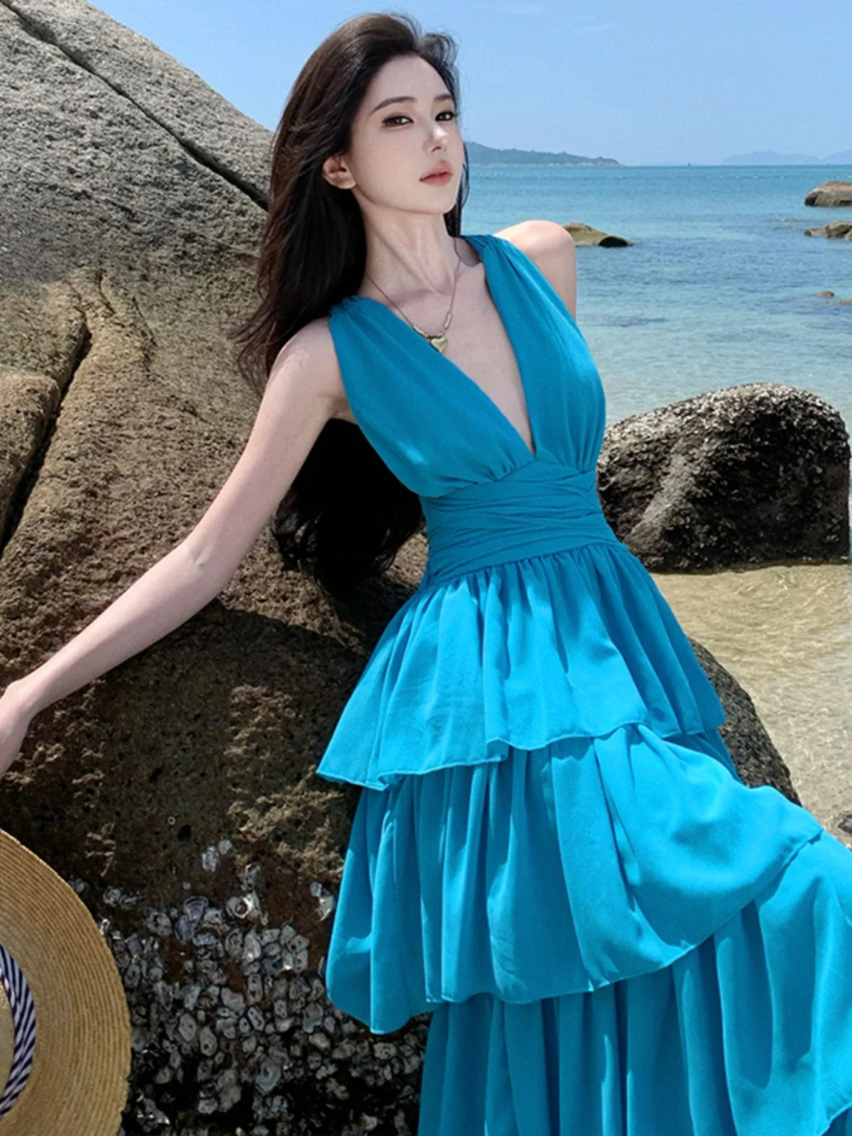 

Длинная юбка Cross-Band Bal Beach Dr Fairy-T, дышащая, летняя, свободного кроя, с V-образным вырезом, женская