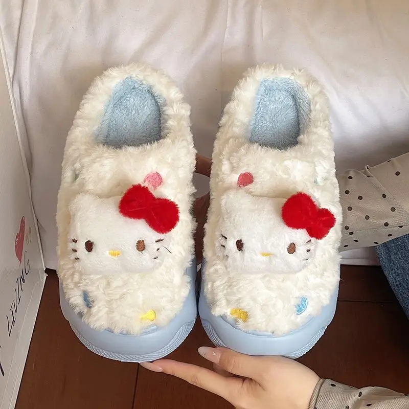 Kawaii مرحبا كيتي الشتاء غامض نعال من القطن فتاة الدوبامين Colorway المنزل الدفء نعل سميك مع بطانة الصوف نعال قماش #2