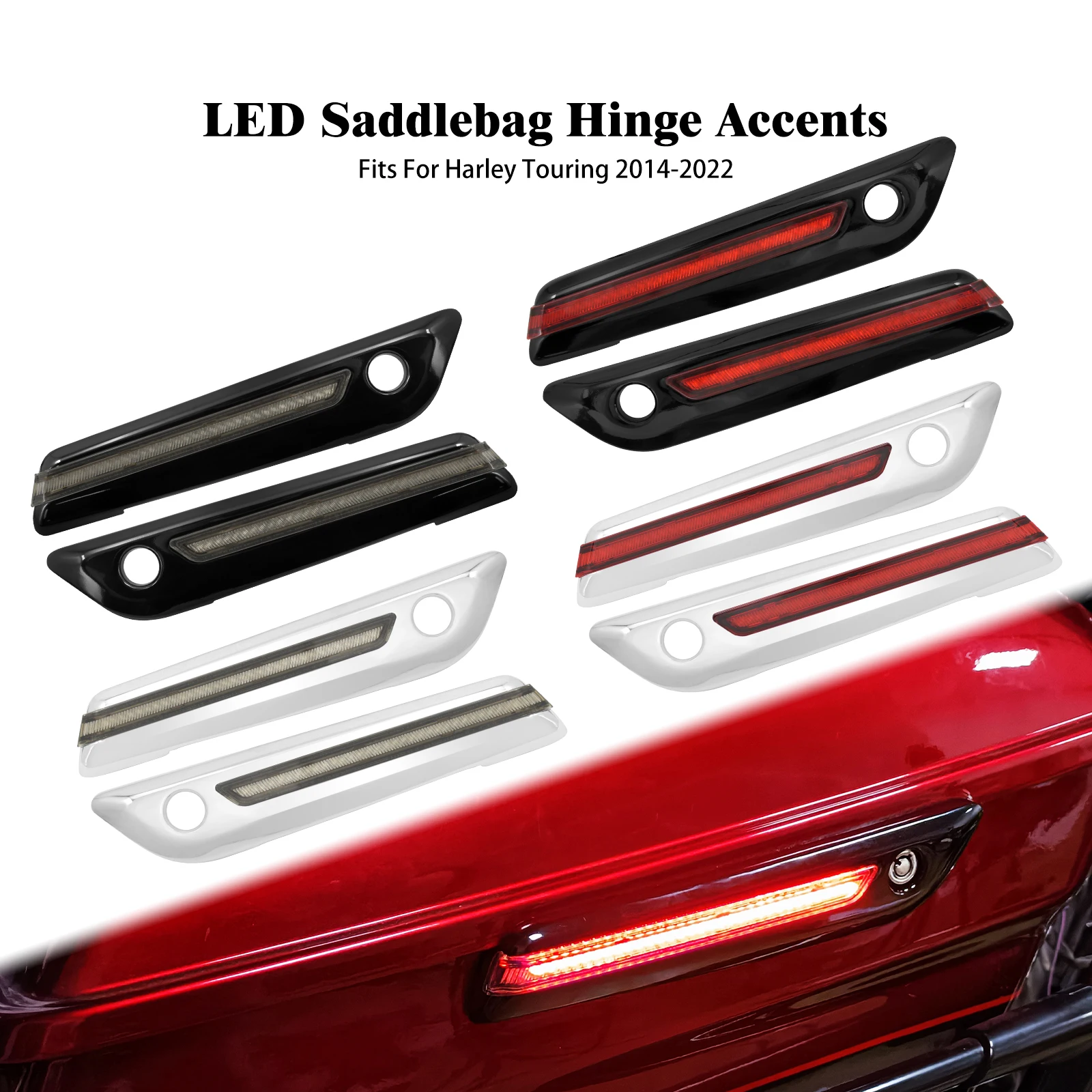 

Motorcycle Smoke/Red Saddlebag Latch LED Lights Brake Turn Signal Lamp For Harley Touring Street Electra Road Glide Ultra 14-23