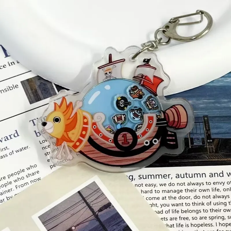 EEN STUK Luffy Piratenschip Acryl Sleutelhanger Anime Accessoire Wobble Charm Cadeau voor fans