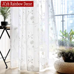 Korean White Embroidered Voile Curtains For Bedroom Window Curtain For Living Room Sheer Curtains Blinds Custom Made Drapes