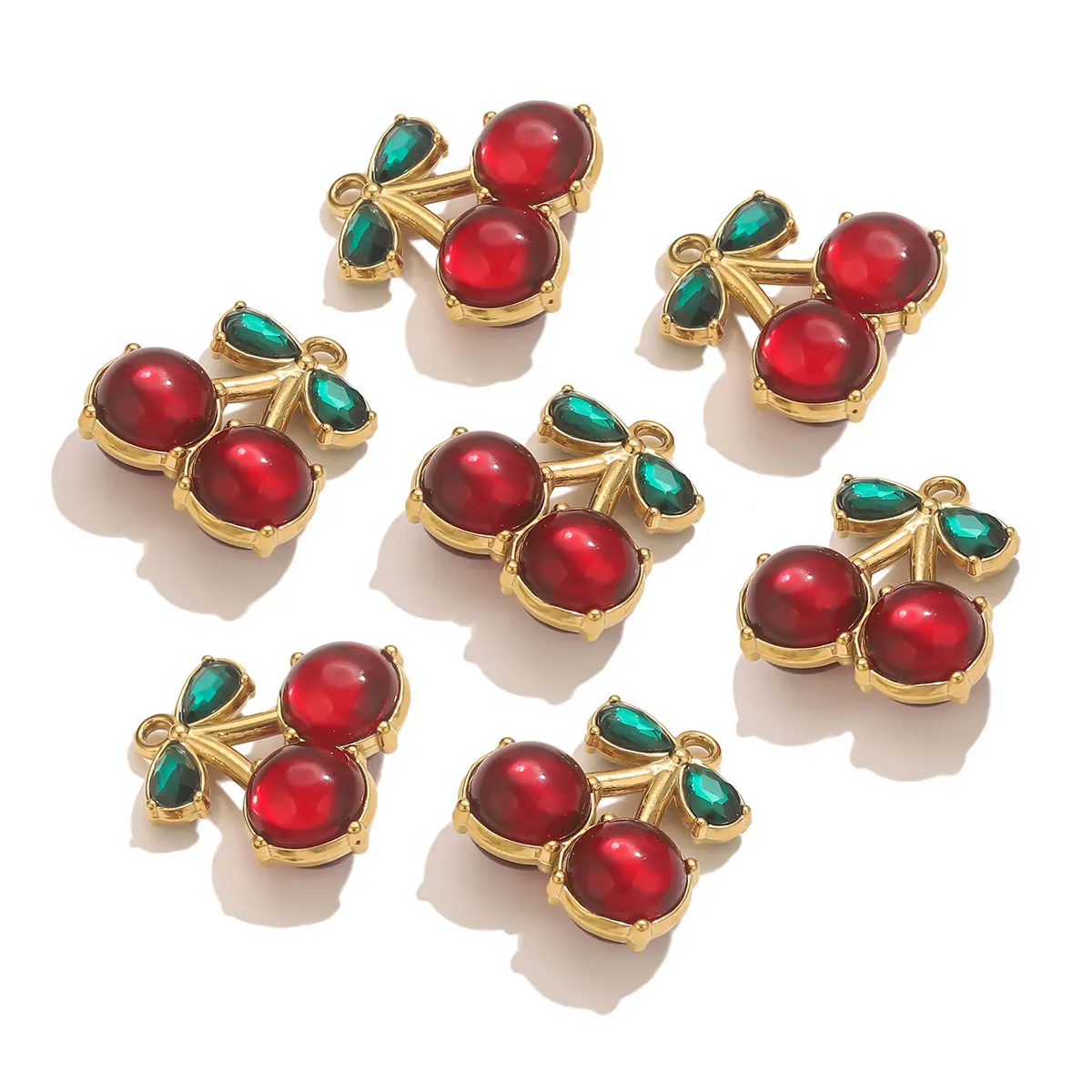 

2pcs Stainless Steel Gold-Plated Enamel Resin Charms Clear Rhinestone Strawberry Cherry For Earrings Necklace DIY Jewelry Making