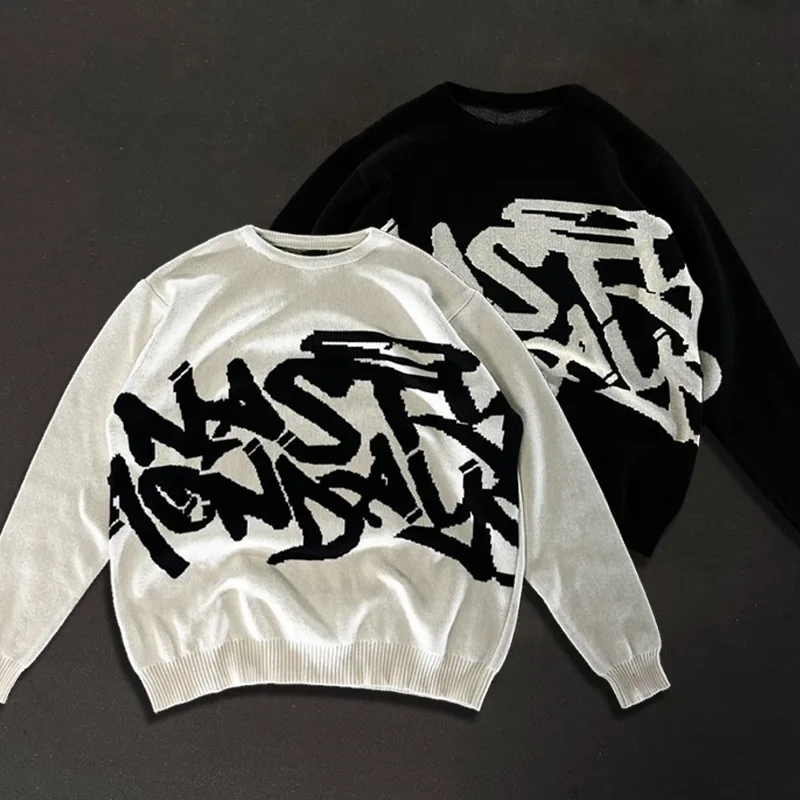 

202, осенне-зимний свитер, вязаный свитер с жаккардовым узором и круглым вырезом, с длинными рукавами, уличный свободный топ