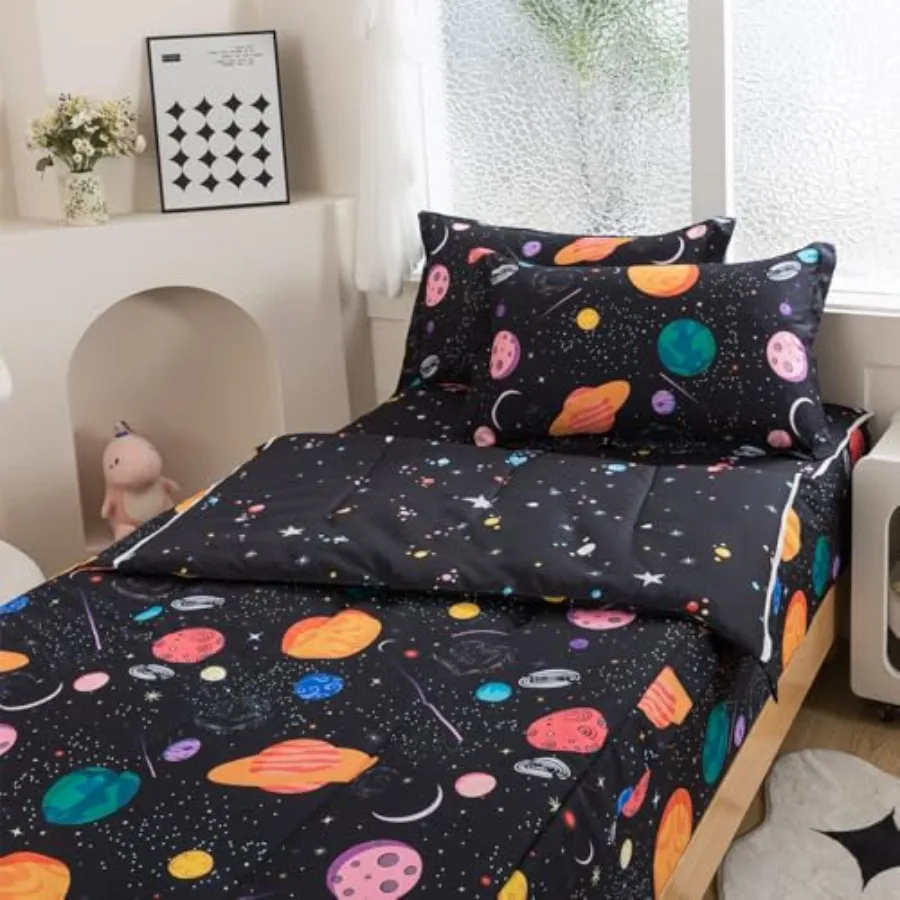 

Zipper Bedding Twin for Boys Space Comforter Set Outer Space Galaxy Zip Up Bedding Universe Planets Bed in A Bag Comforter with